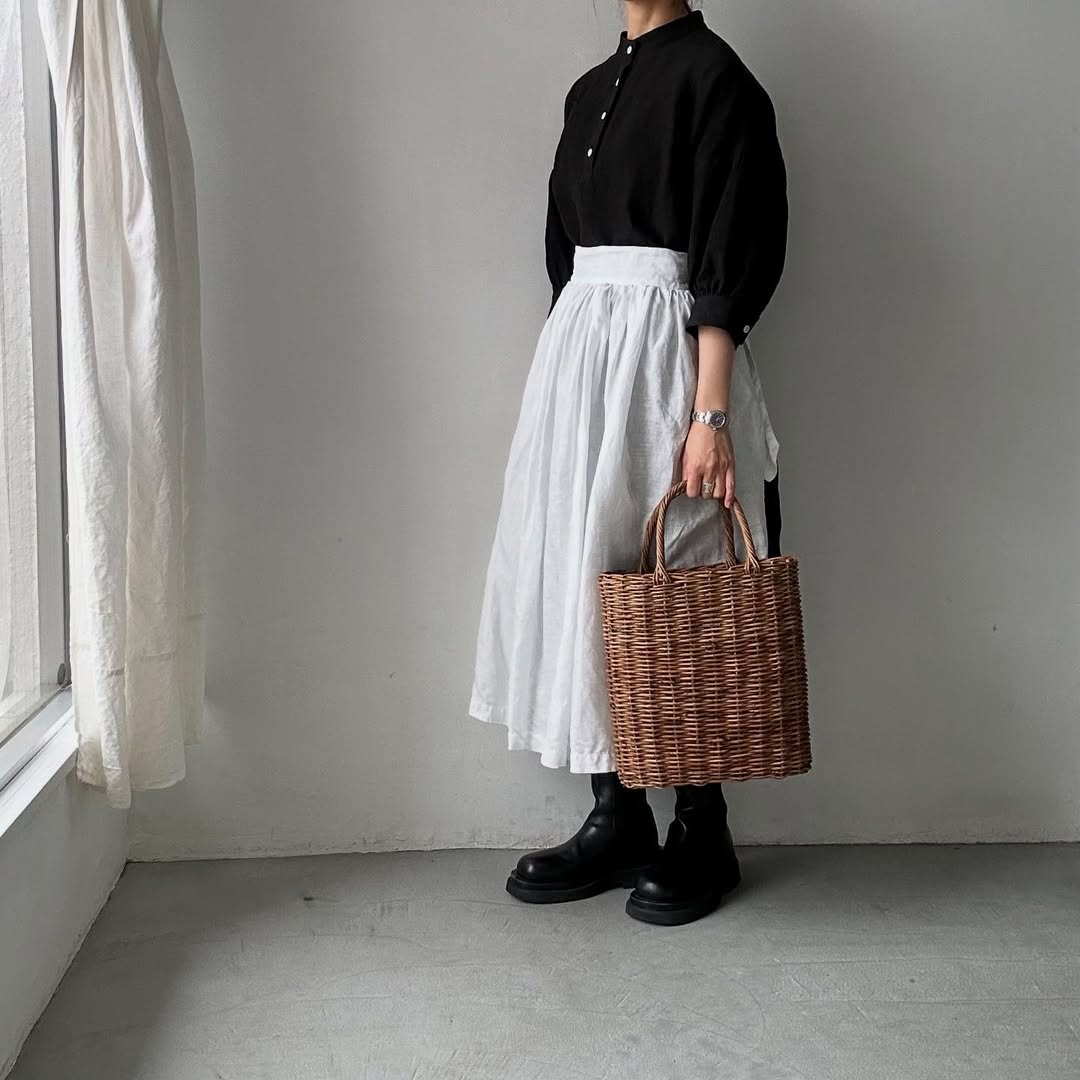 Linenya リネンスタンドカラーワンピース ブラック