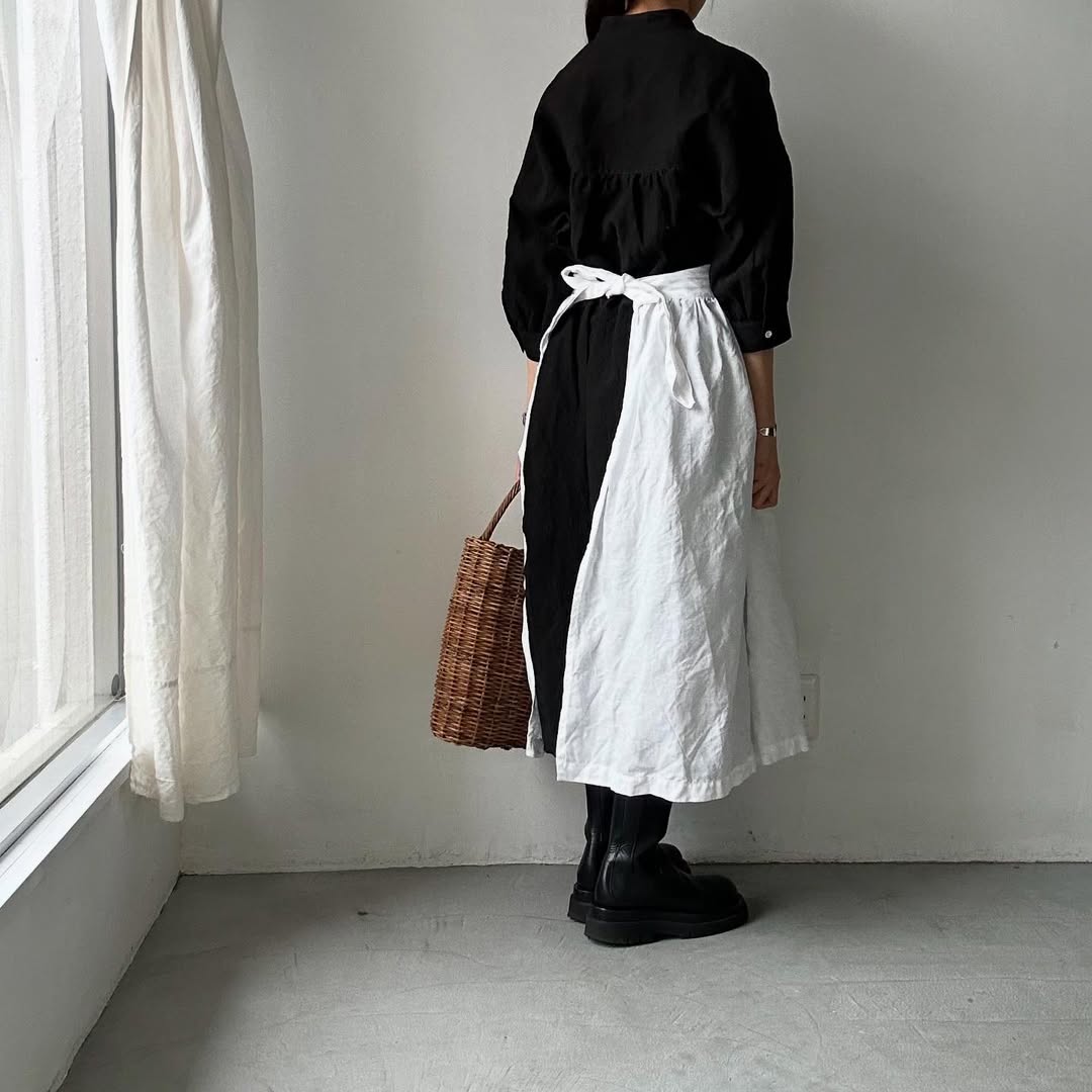 Linenya リネンスタンドカラーワンピース ブラック
