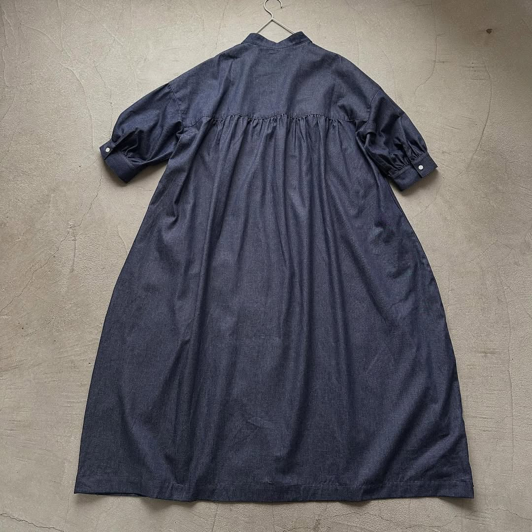 Linenya デニムスタンドカラーワンピース