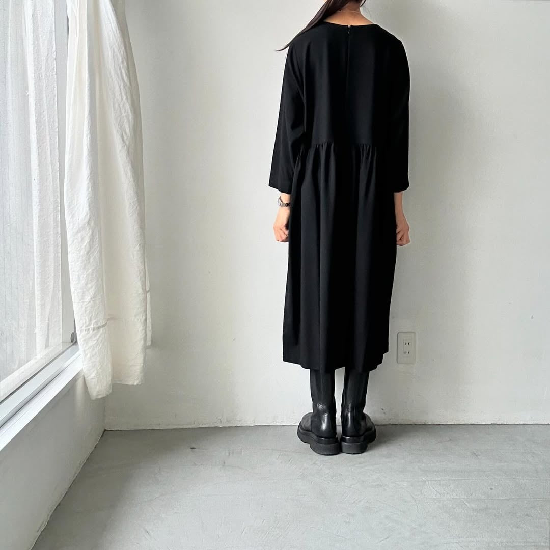 Linenya ウールウエストギャザーワンピースM