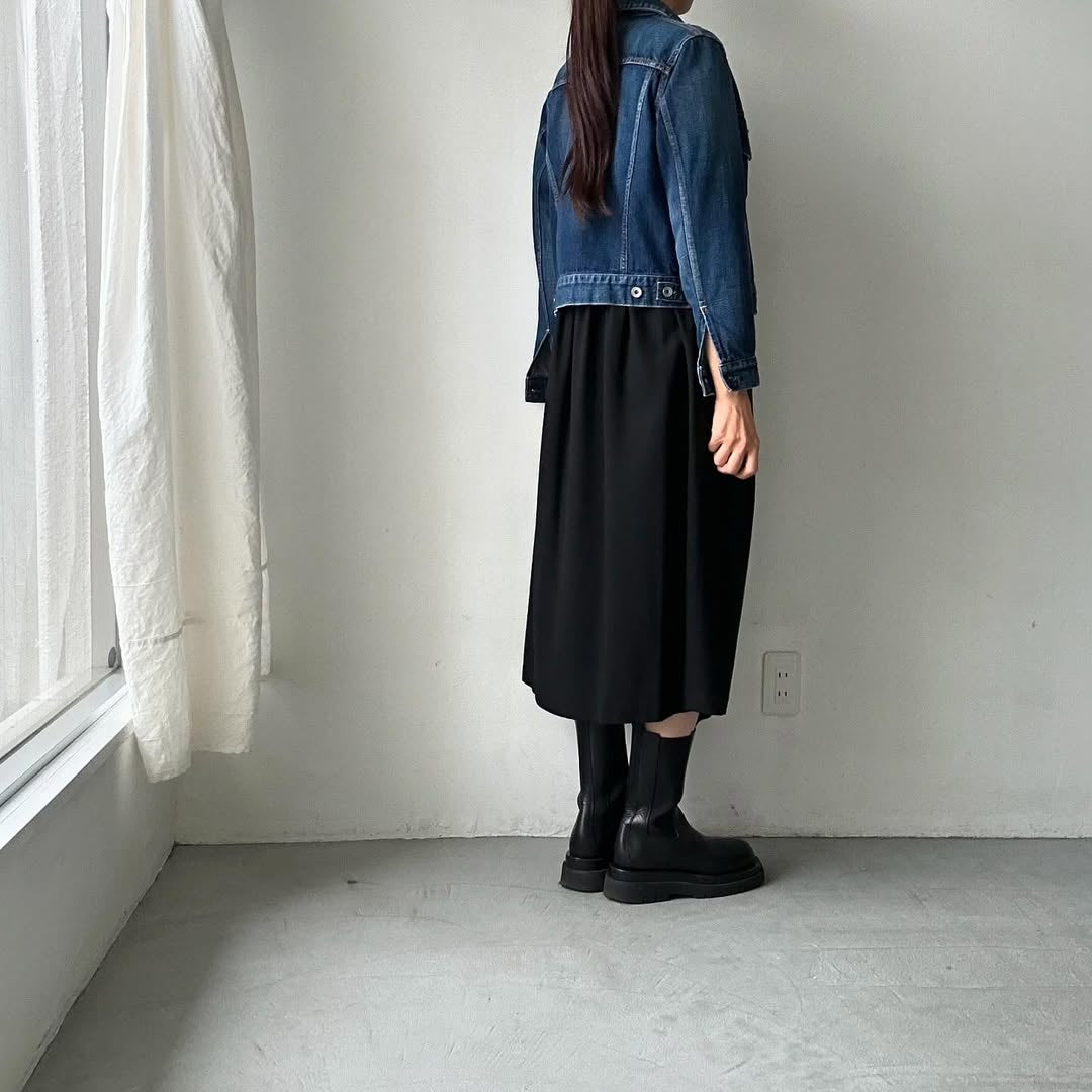 Linenya ウールウエストギャザーワンピースM