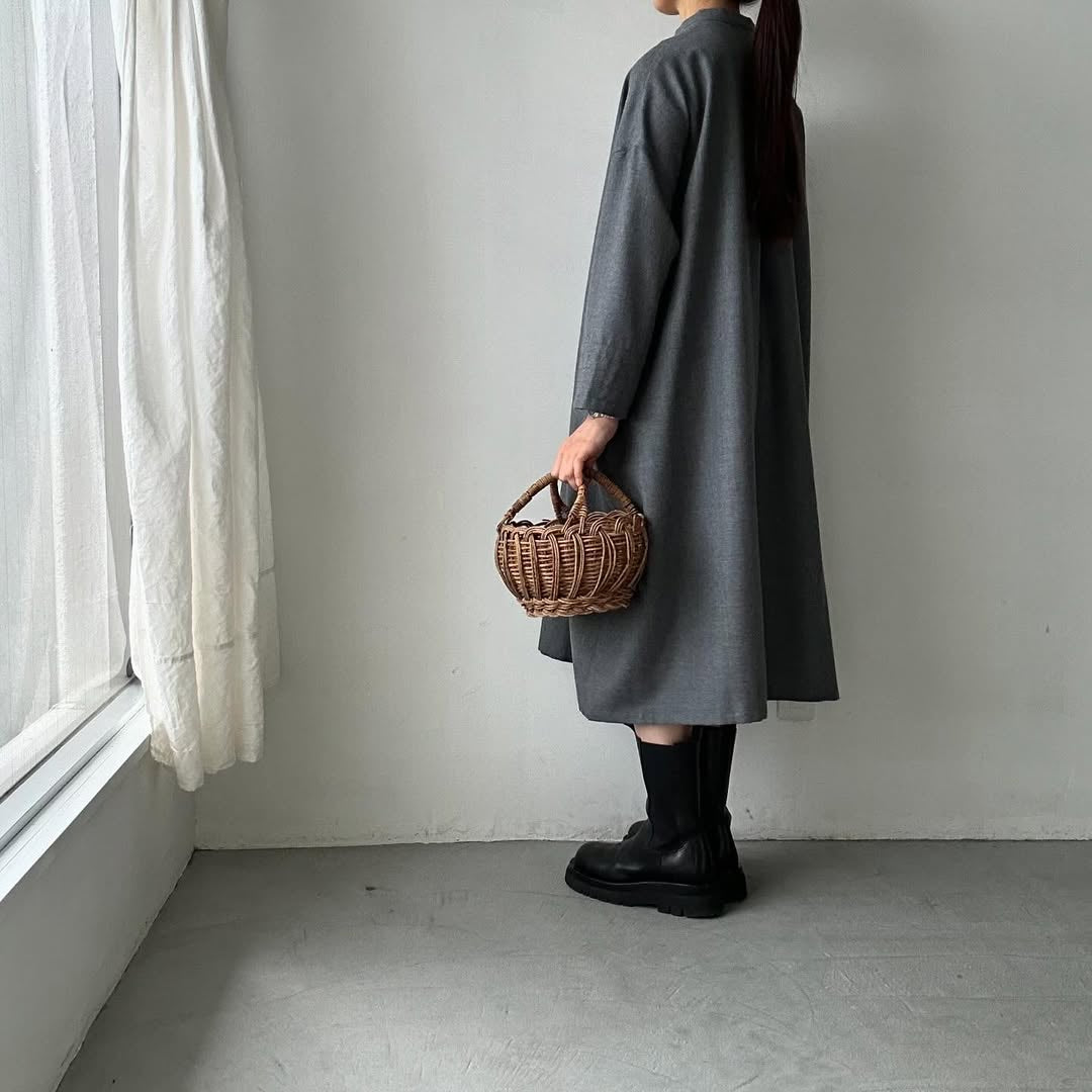 Linenya ウールバンドカラーワンピース