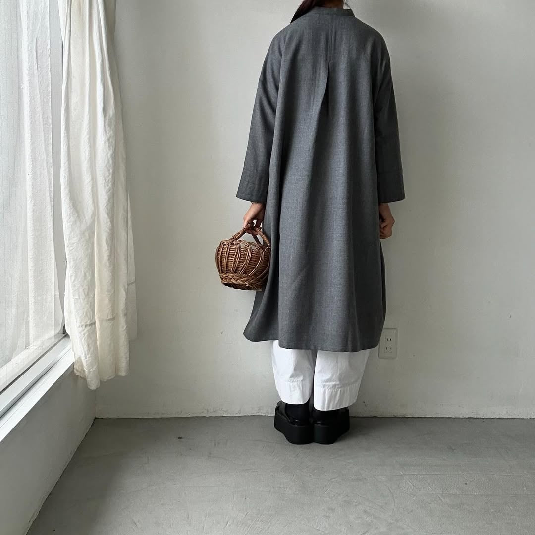 Linenya ウールバンドカラーワンピース