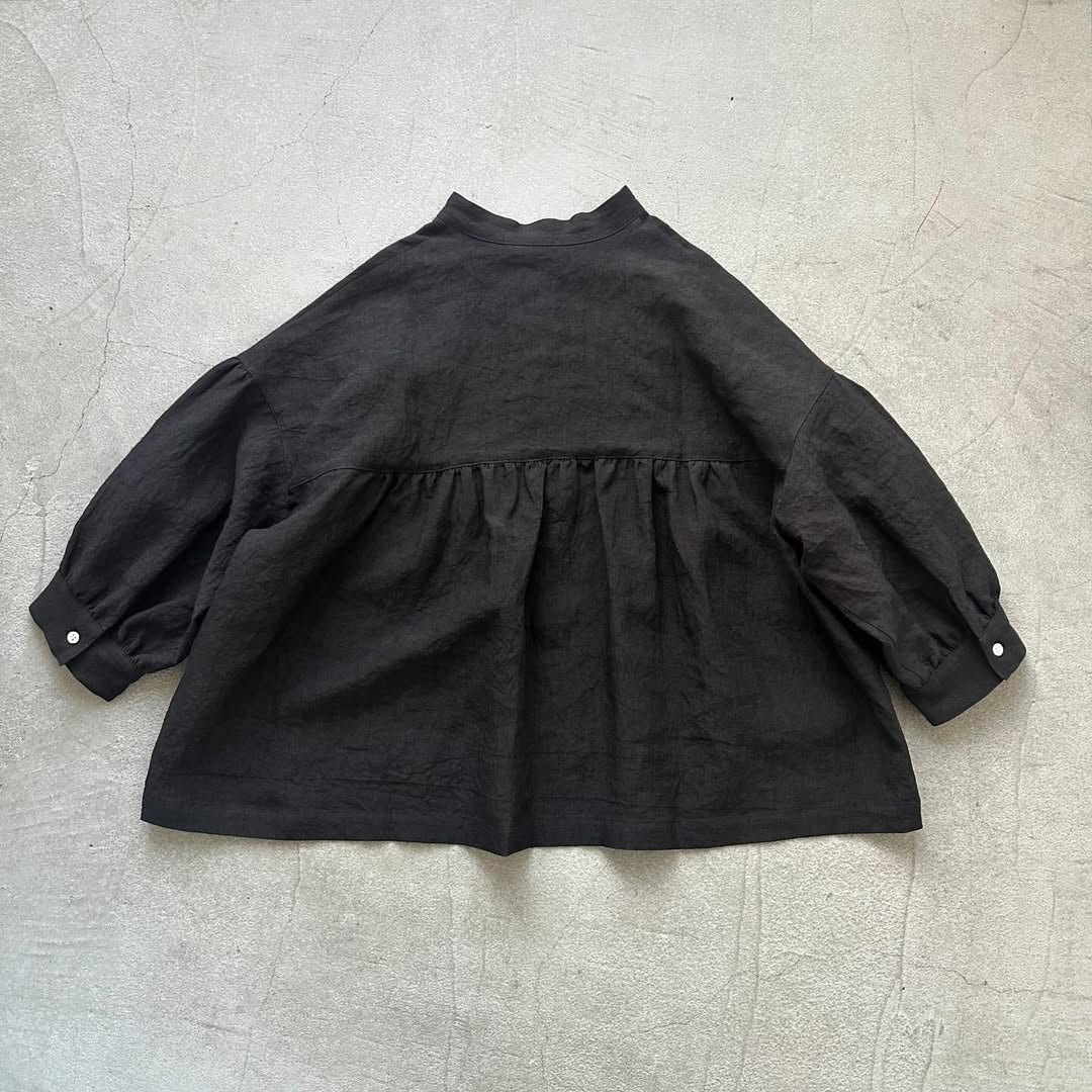 Linenya リネンスタンドカラーブラウス ブラック