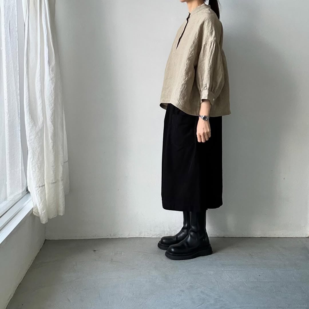 Linenya リネンスタンドカラーブラウス