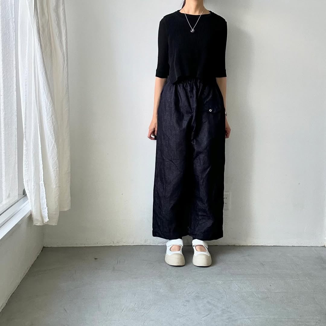 ゴーシュ コットンリネンセルベッジデニムワイドパンツ