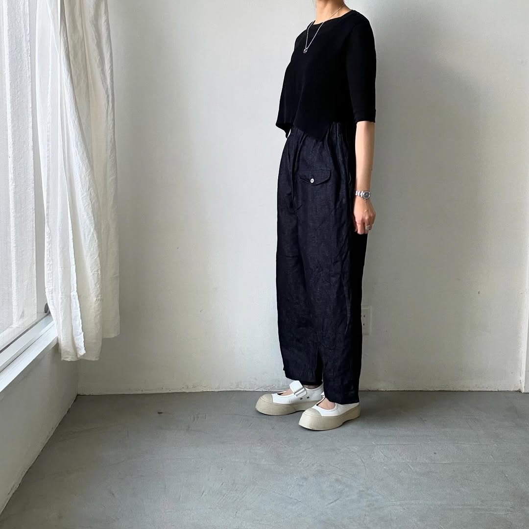ゴーシュ コットンリネンセルベッジデニムワイドパンツ