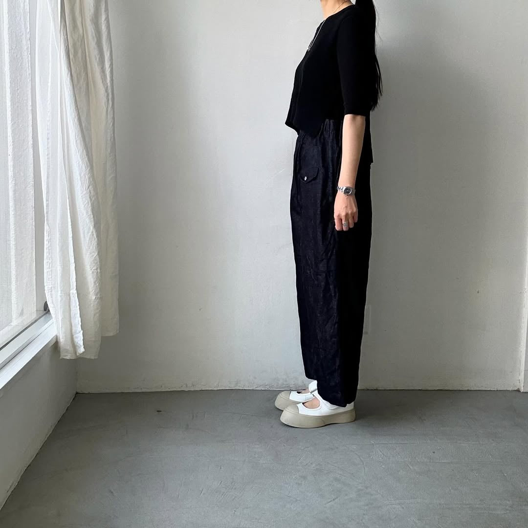 ゴーシュ コットンリネンセルベッジデニムワイドパンツ