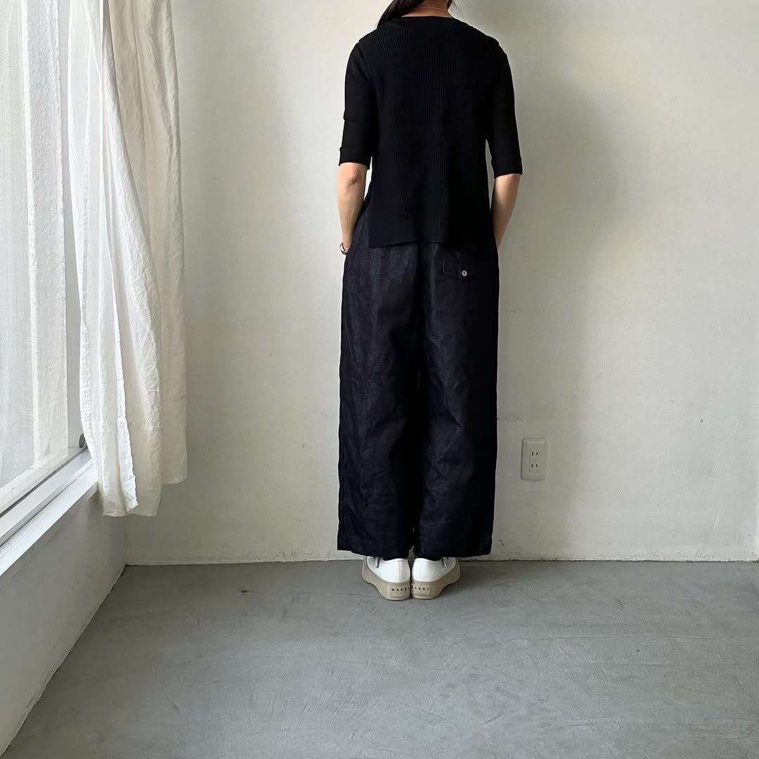 ゴーシュ コットンリネンセルベッジデニムワイドパンツ