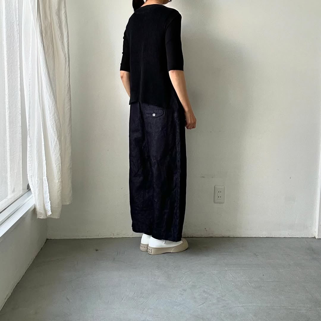 ゴーシュ コットンリネンセルベッジデニムワイドパンツ
