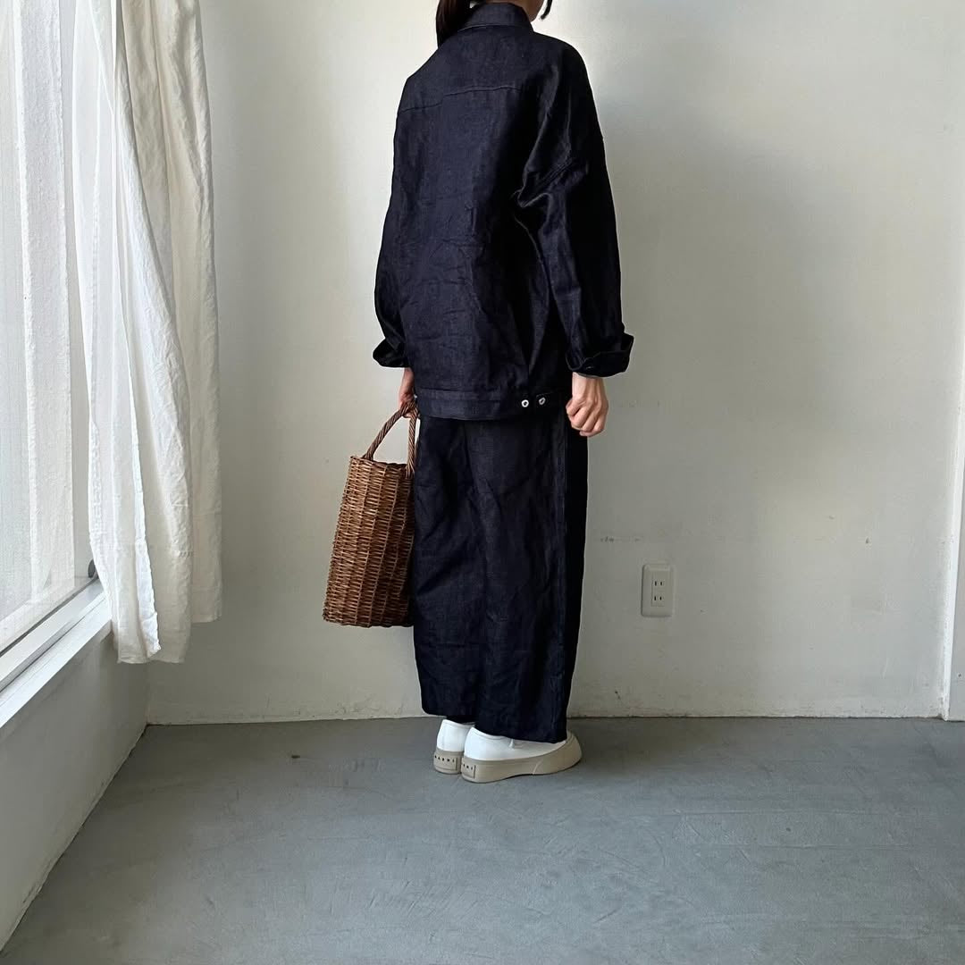 ゴーシュ コットンリネンセルベッジデニムワイドパンツ