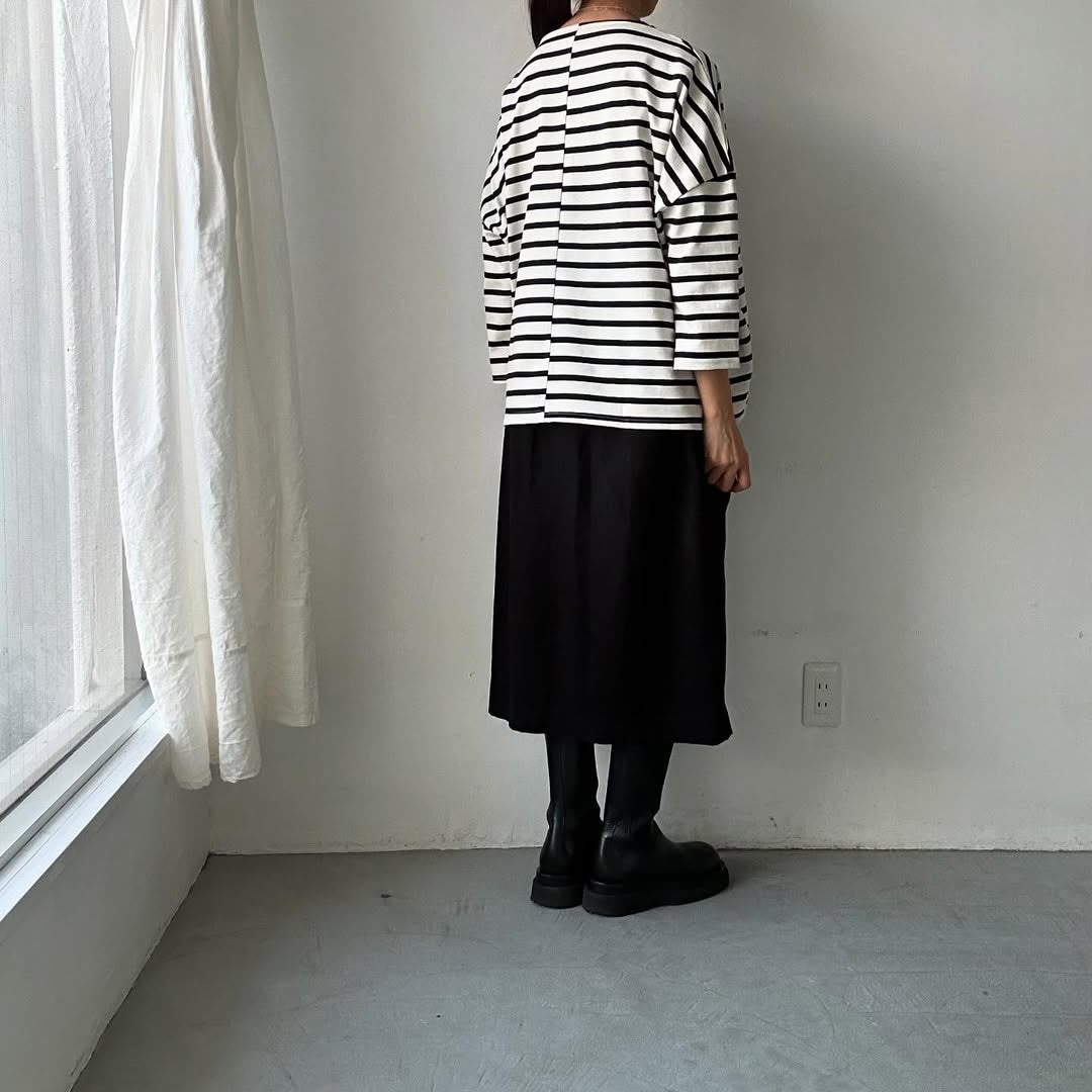 Linenya コットンボーダープルオーバー アイボリー×ブラック