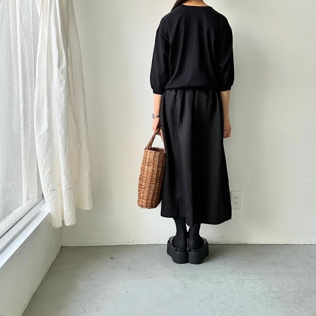 homspun 天竺6分袖Vネックプルオーバー ブラック