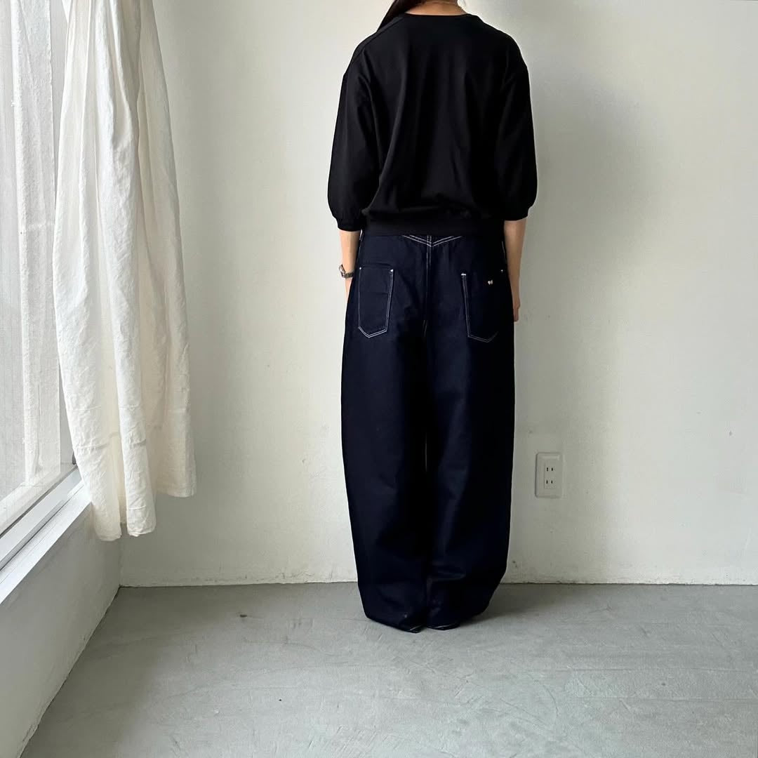homspun 天竺6分袖Vネックプルオーバー ブラック