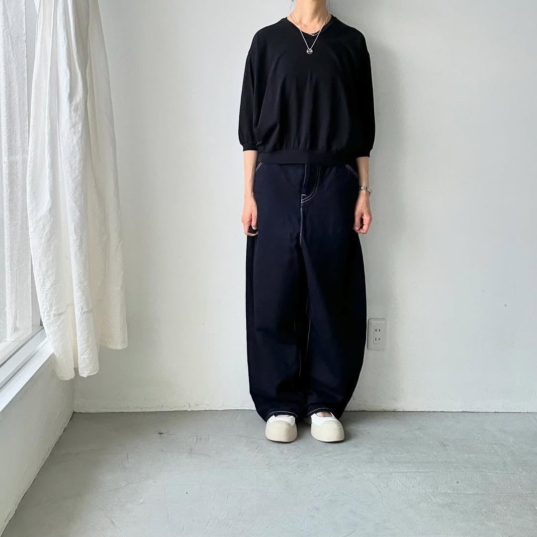 homspun 天竺6分袖Vネックプルオーバー ブラック