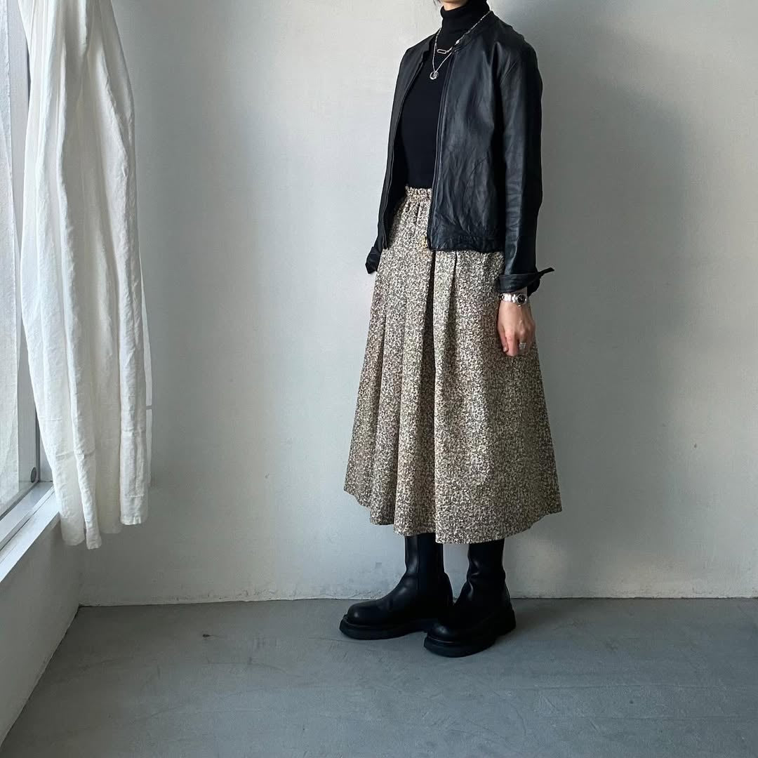 Linenya リバティコットンタックスカート ベージュ