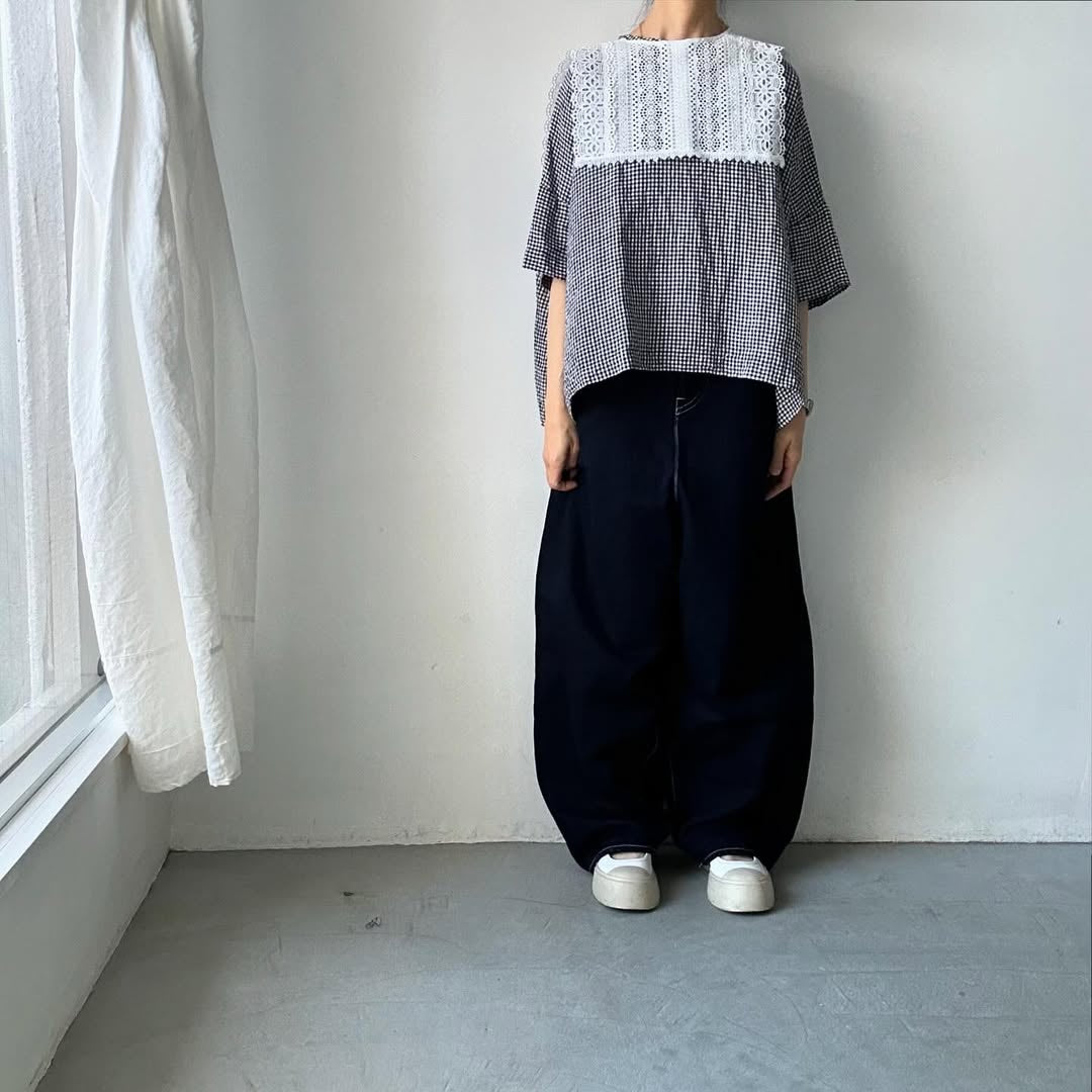 jujudhau ギンガムリネンワイドシャツ