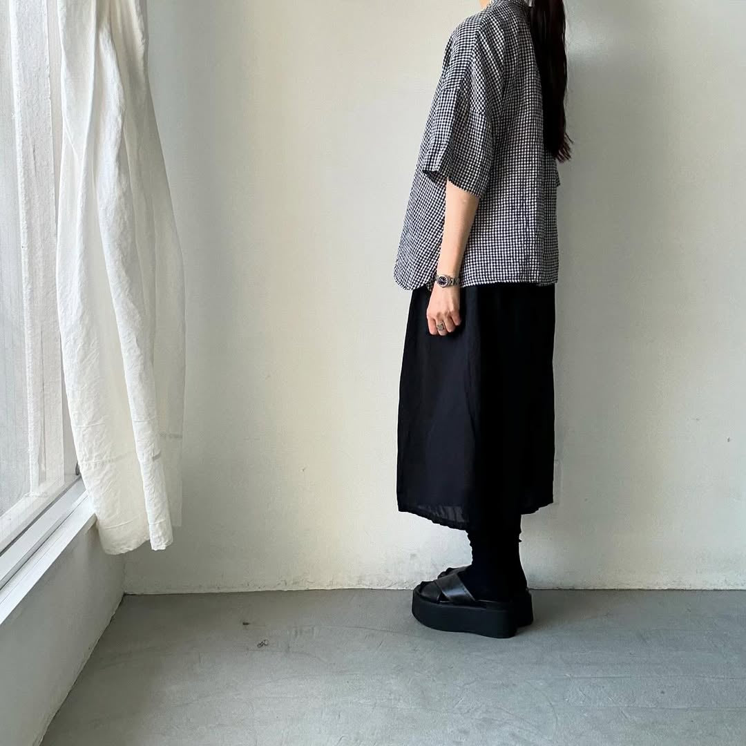 jujudhau ギンガムリネンヘンリーネックプルオーバー