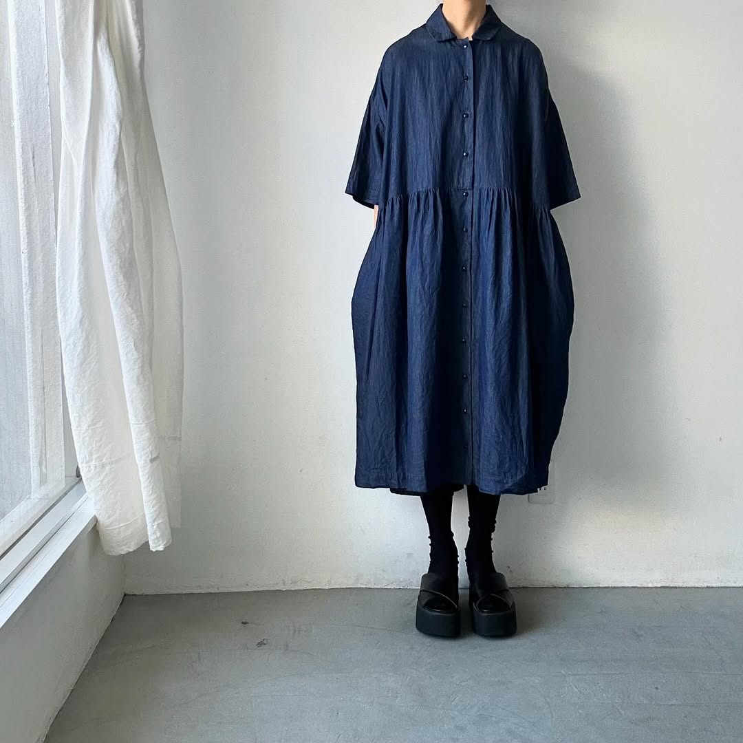 jujudhau デッドストックデニムハーフスリーブドレス