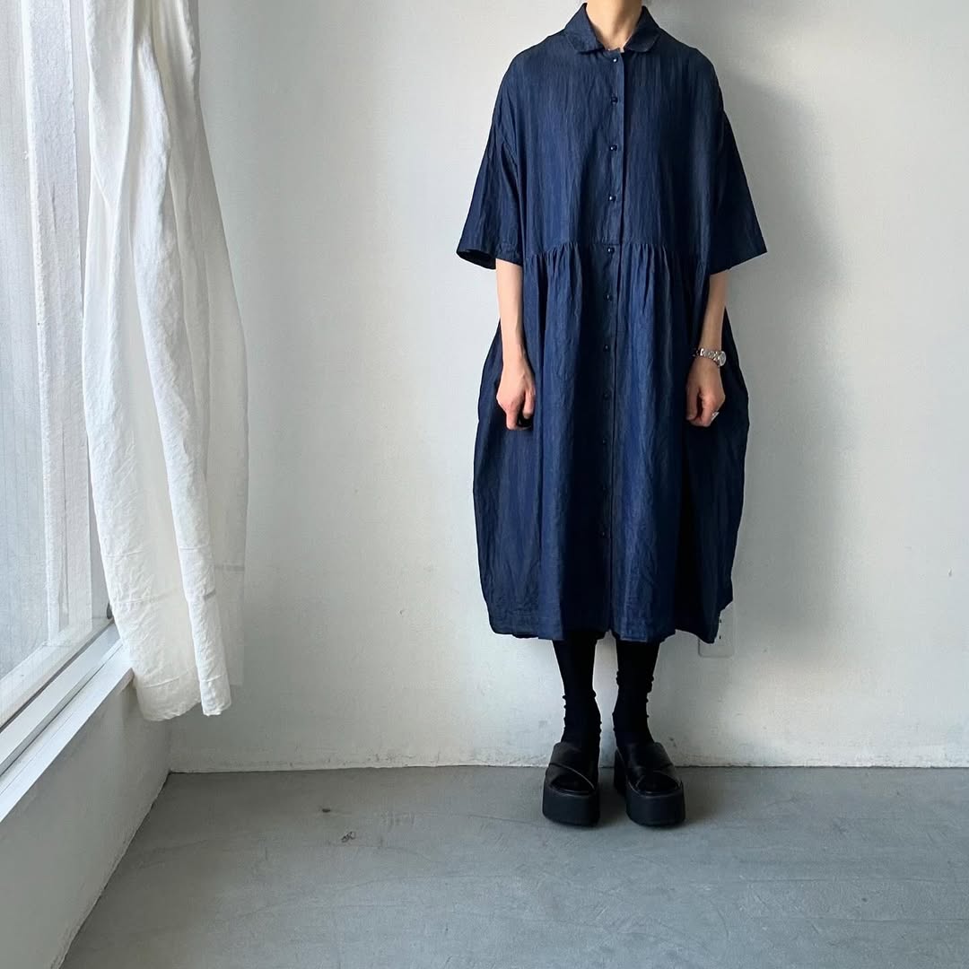 jujudhau デッドストックデニムハーフスリーブドレス