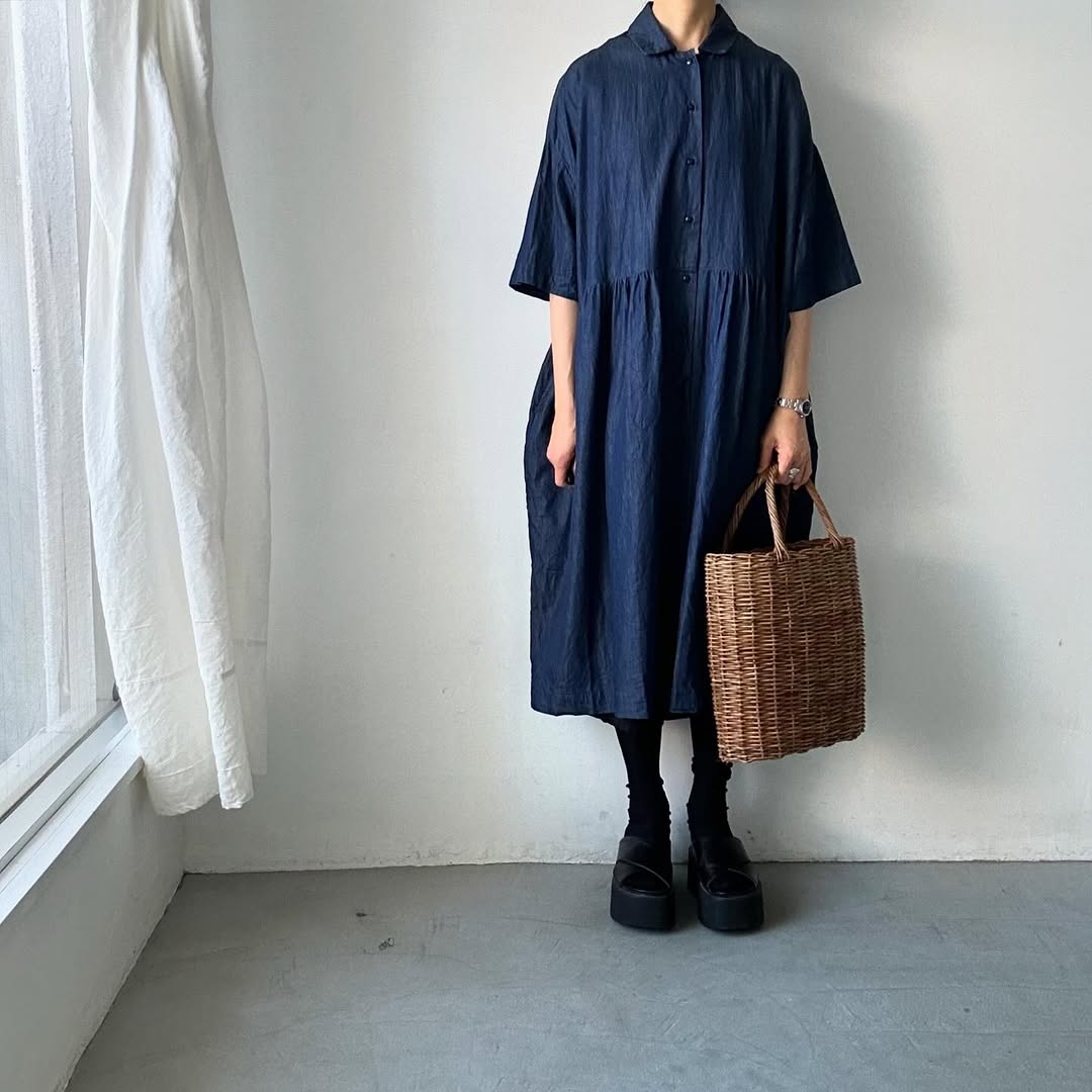 jujudhau デッドストックデニムハーフスリーブドレス