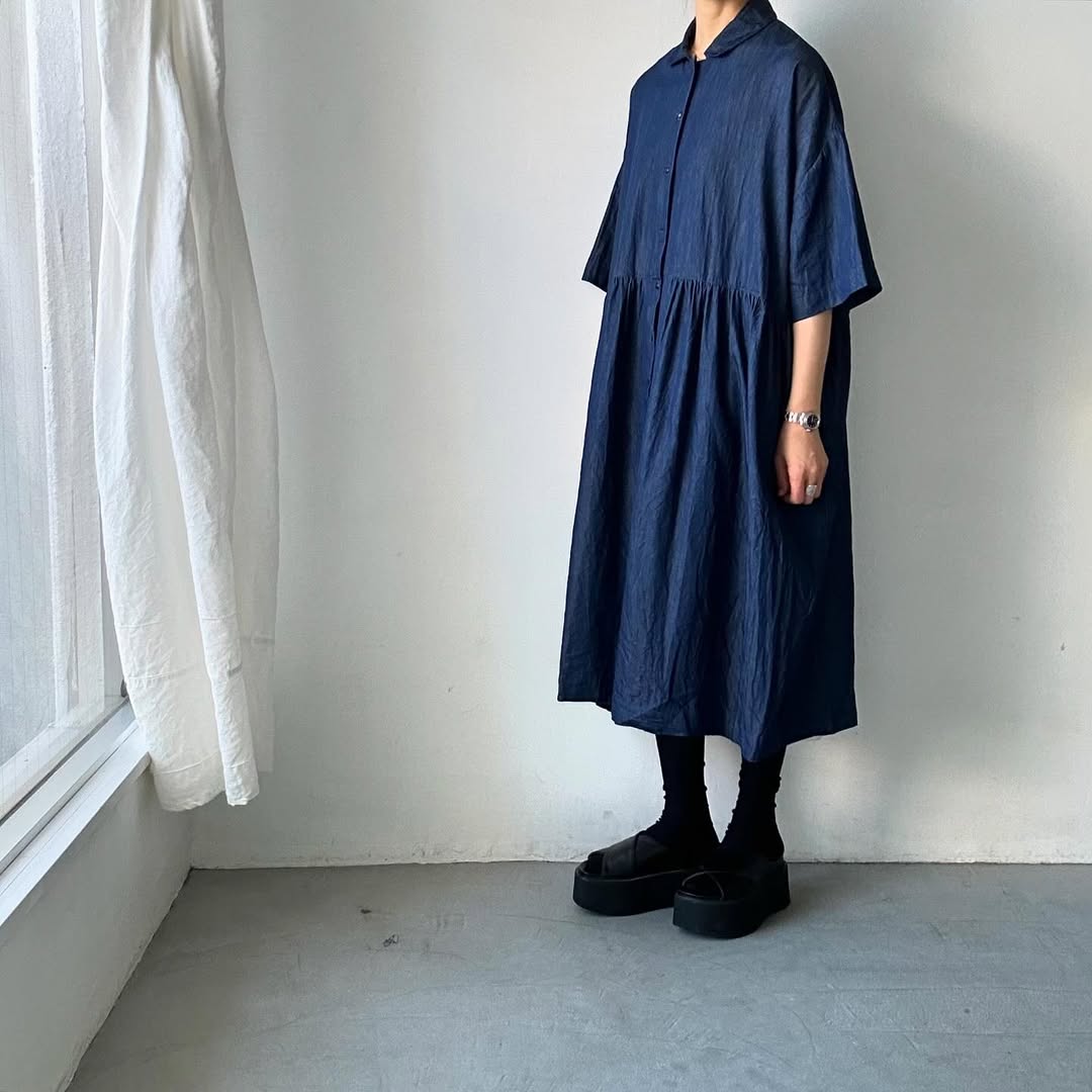 jujudhau デッドストックデニムハーフスリーブドレス