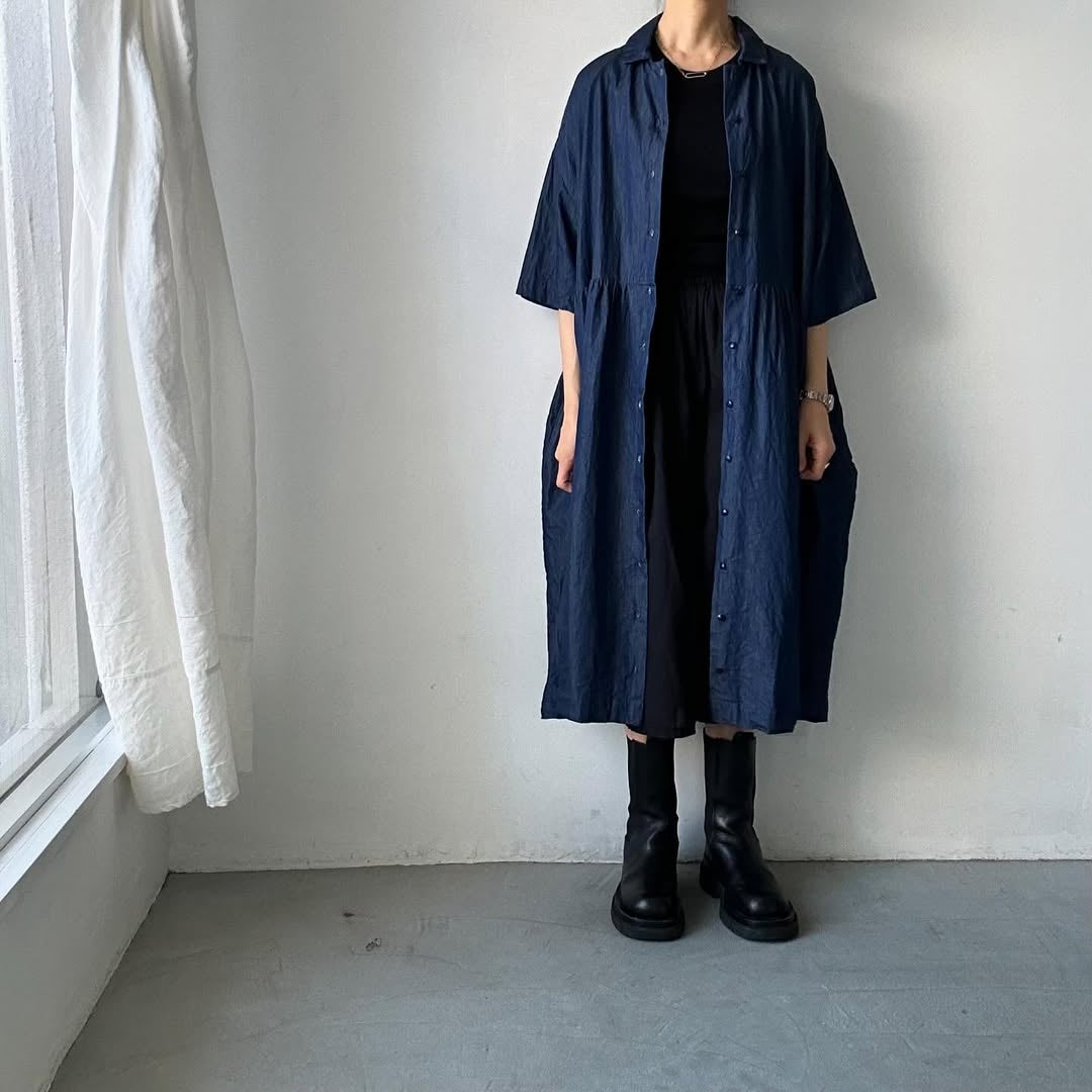 jujudhau デッドストックデニムハーフスリーブドレス