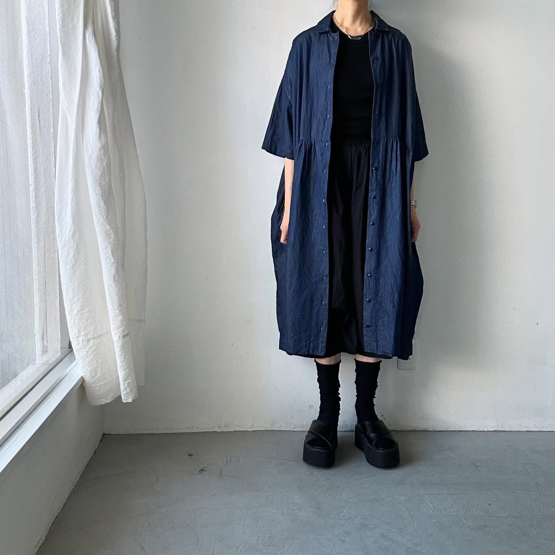 jujudhau デッドストックデニムハーフスリーブドレス