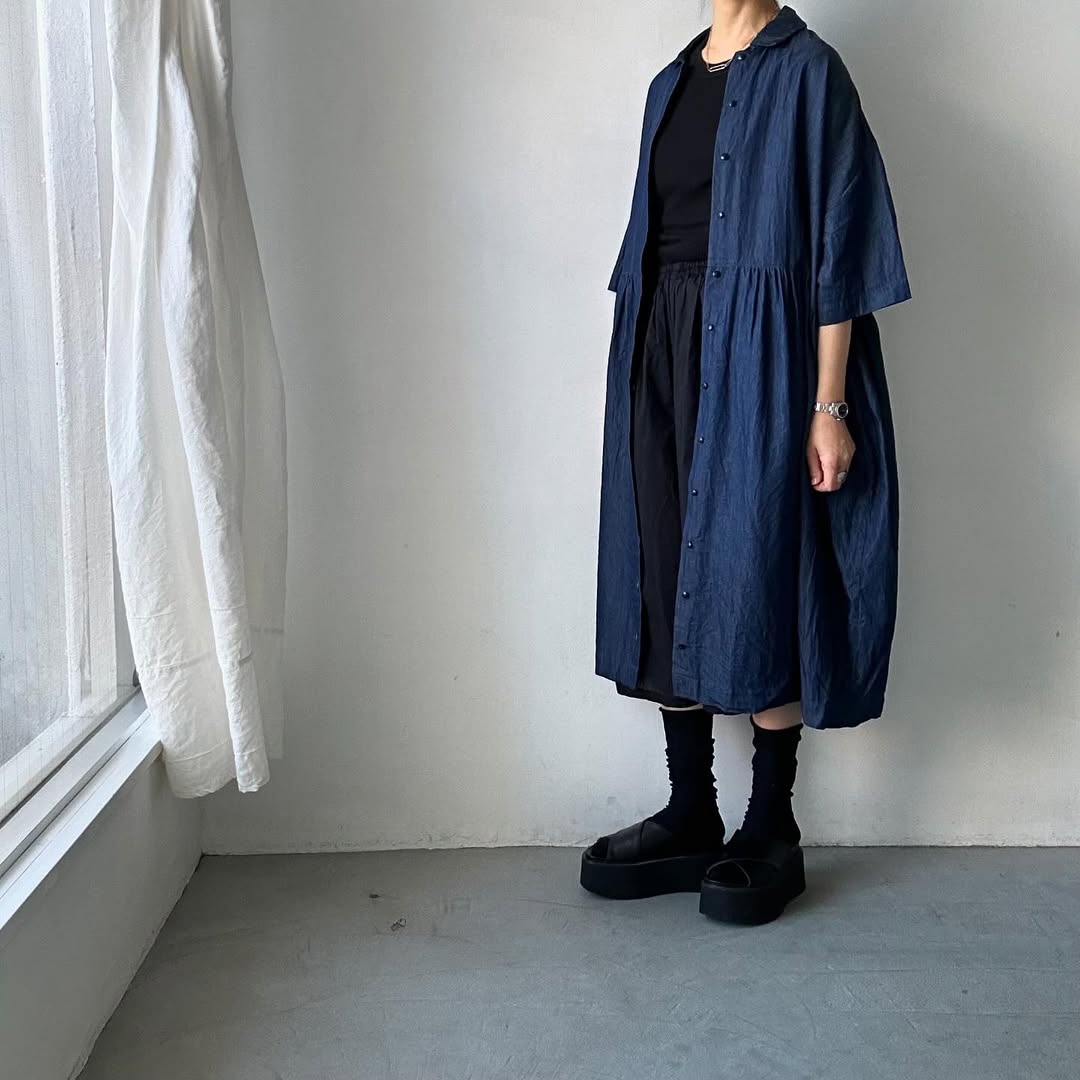 jujudhau デッドストックデニムハーフスリーブドレス