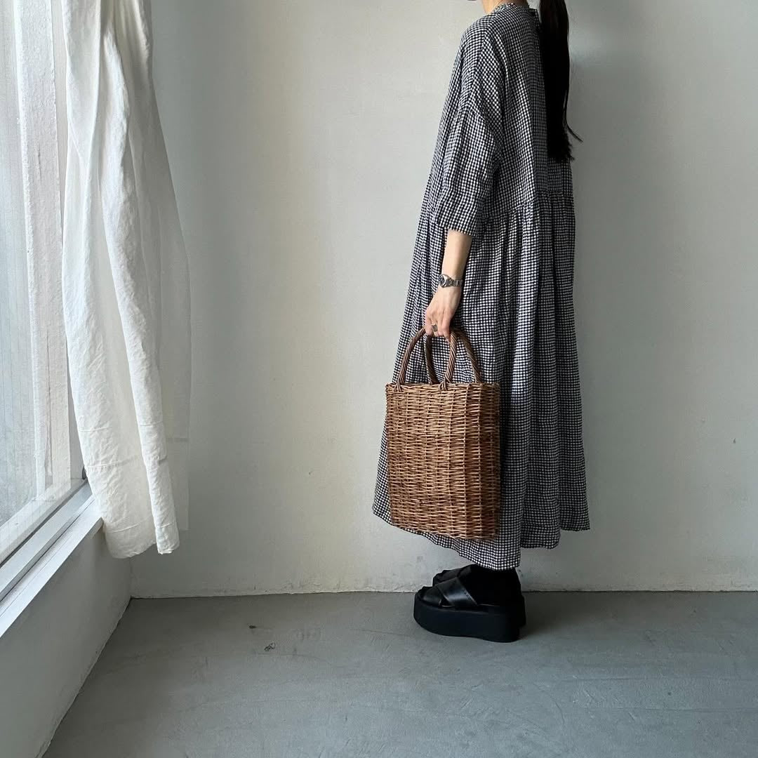 jujudhau ギンガムリネンギャザードレス