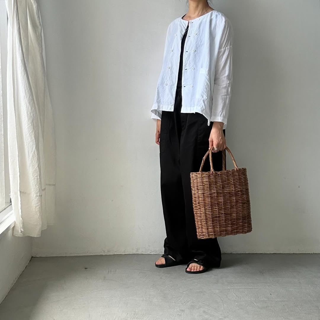 jujudhau リネンコットンダブルボタンシャツ