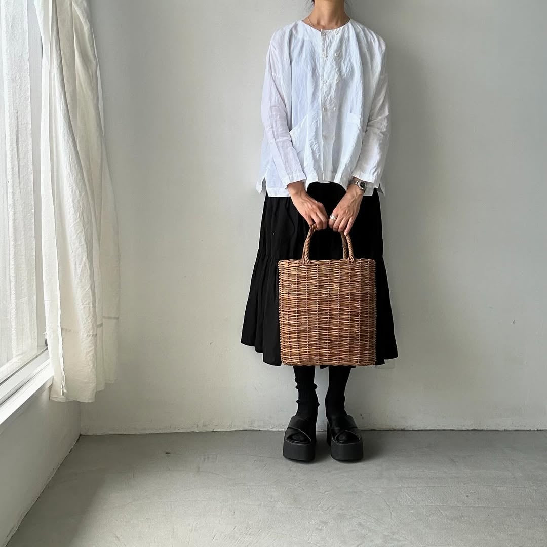 jujudhau リネンコットンダブルボタンシャツ