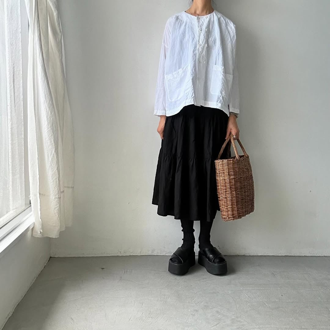 jujudhau リネンコットンダブルボタンシャツ