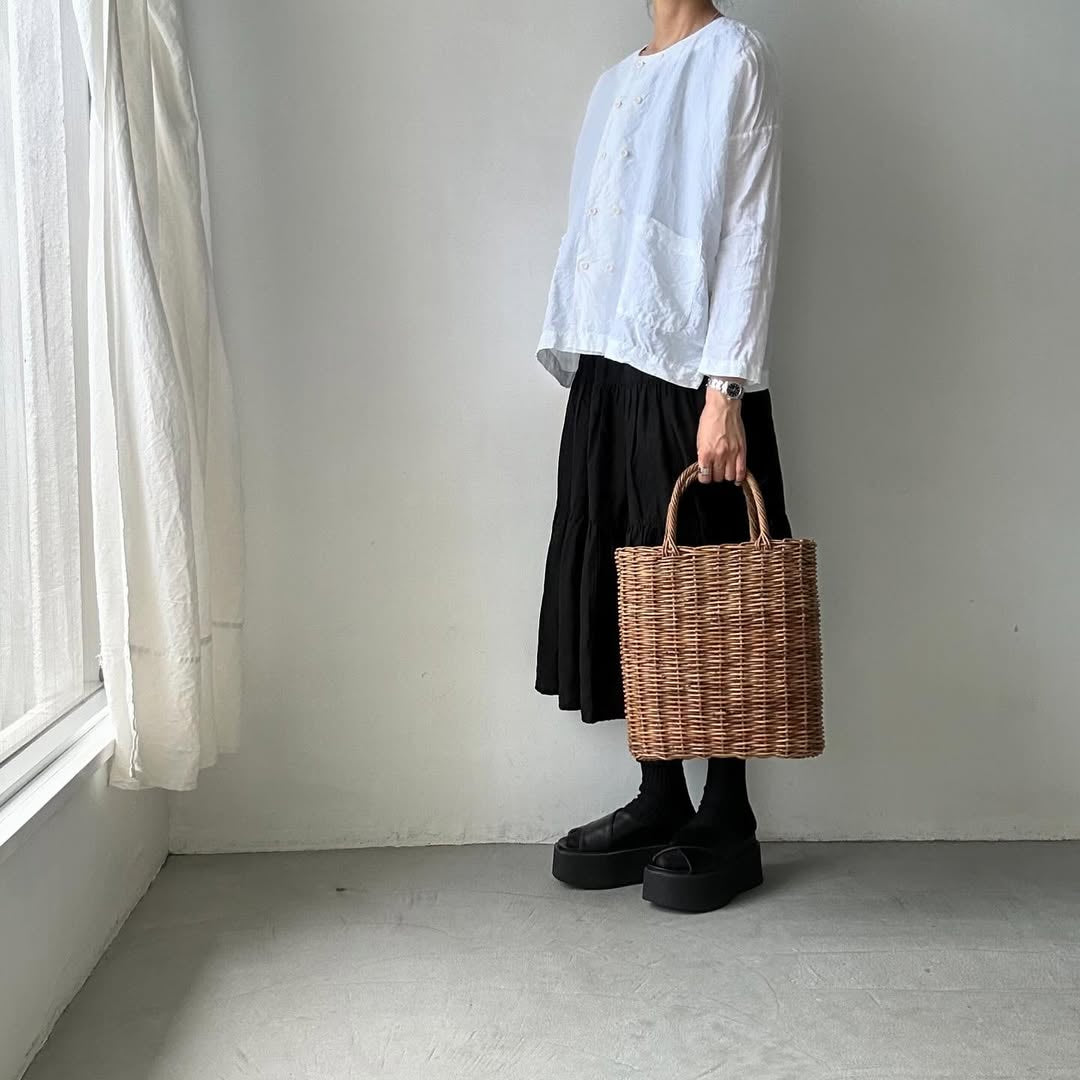 jujudhau リネンコットンダブルボタンシャツ