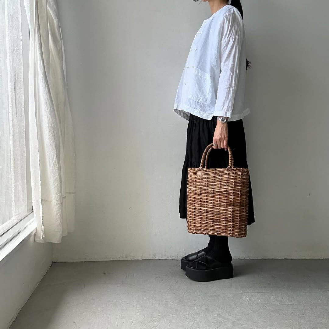 jujudhau リネンコットンダブルボタンシャツ