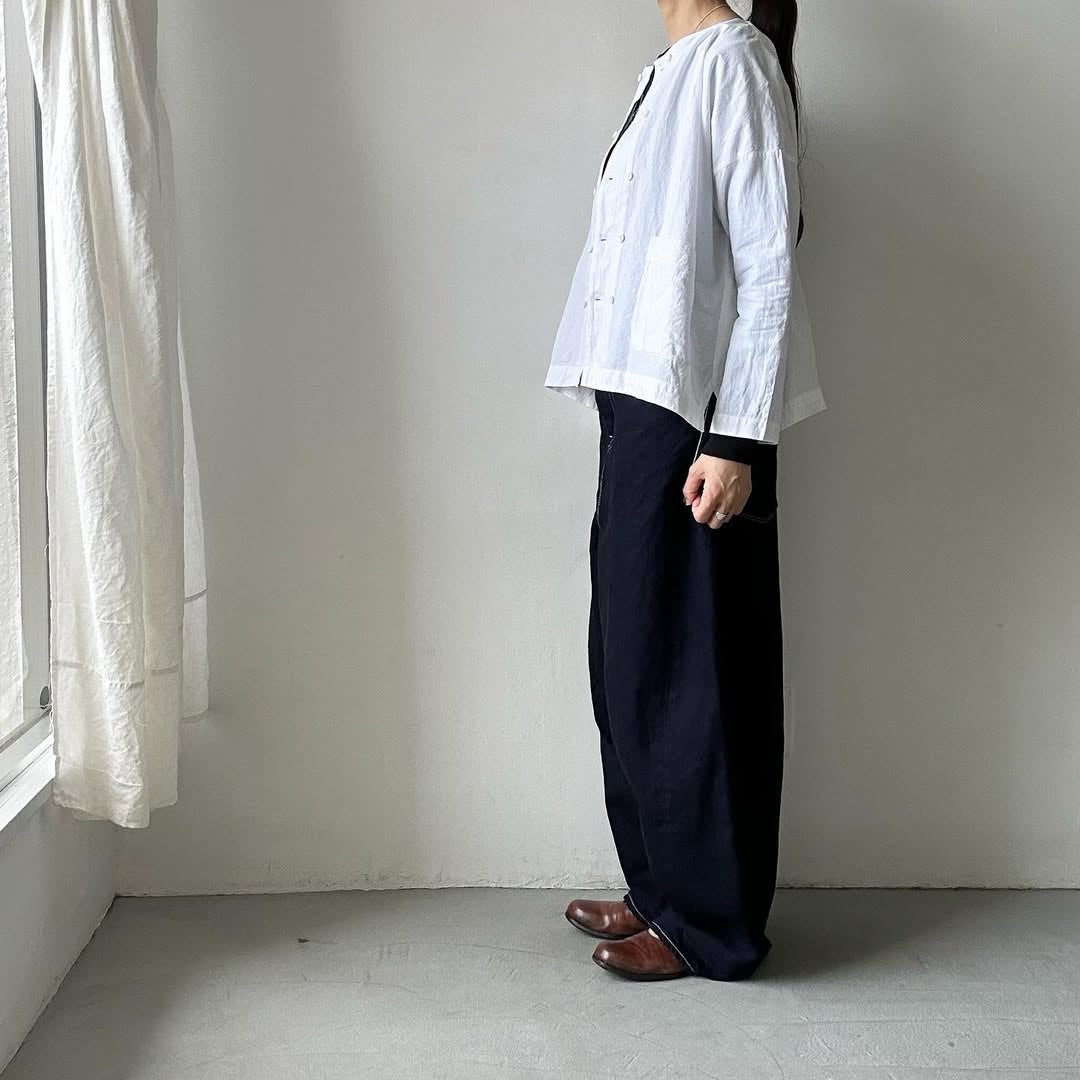 jujudhau リネンコットンダブルボタンシャツ