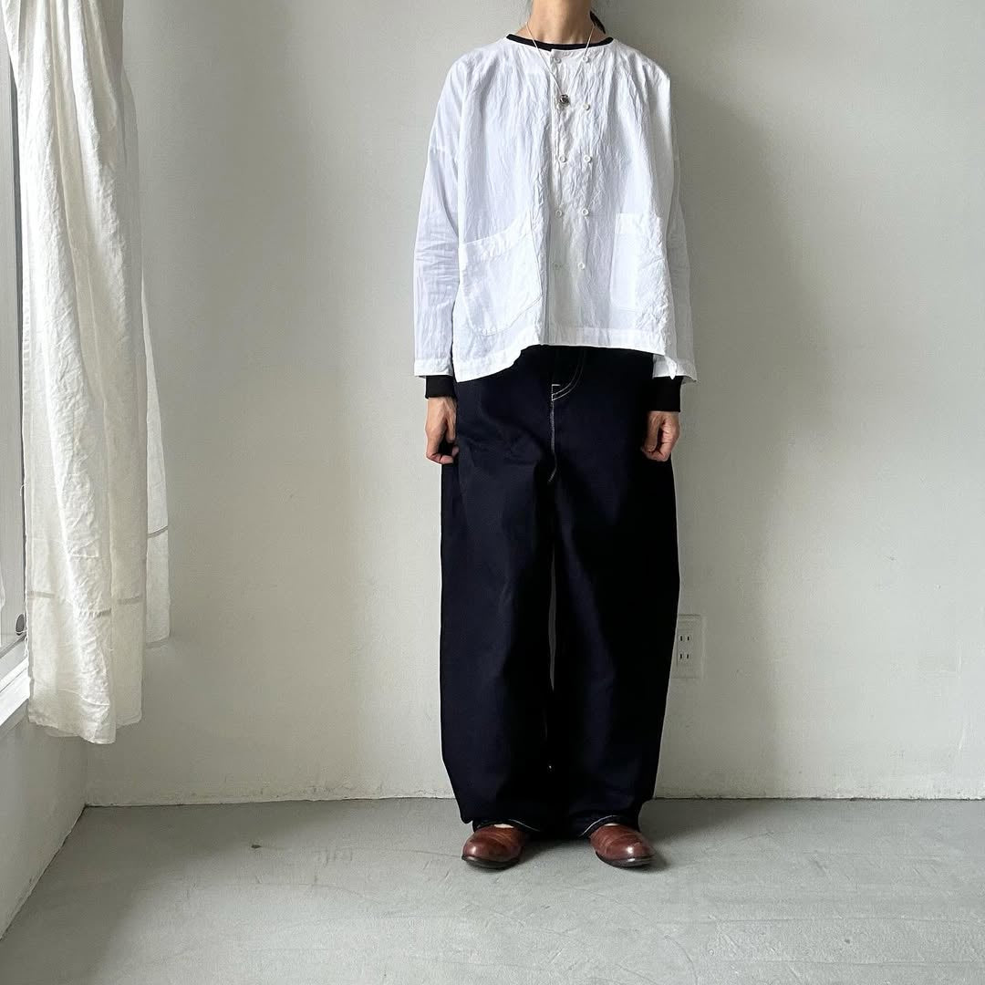 jujudhau リネンコットンダブルボタンシャツ