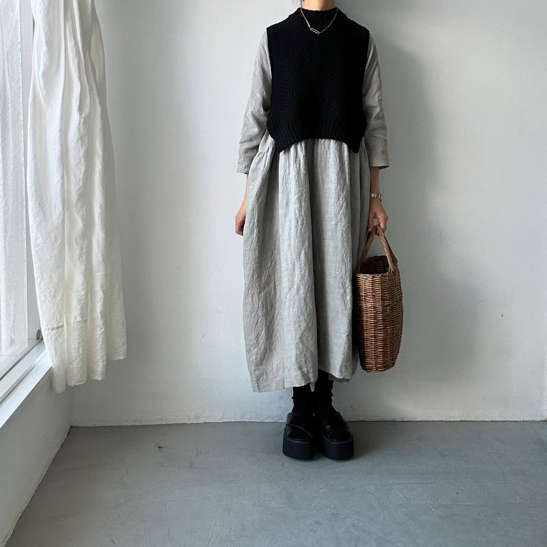 jujudhau リネンギャザードレス