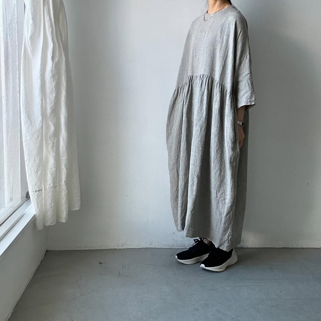 jujudhau リネンギャザードレス