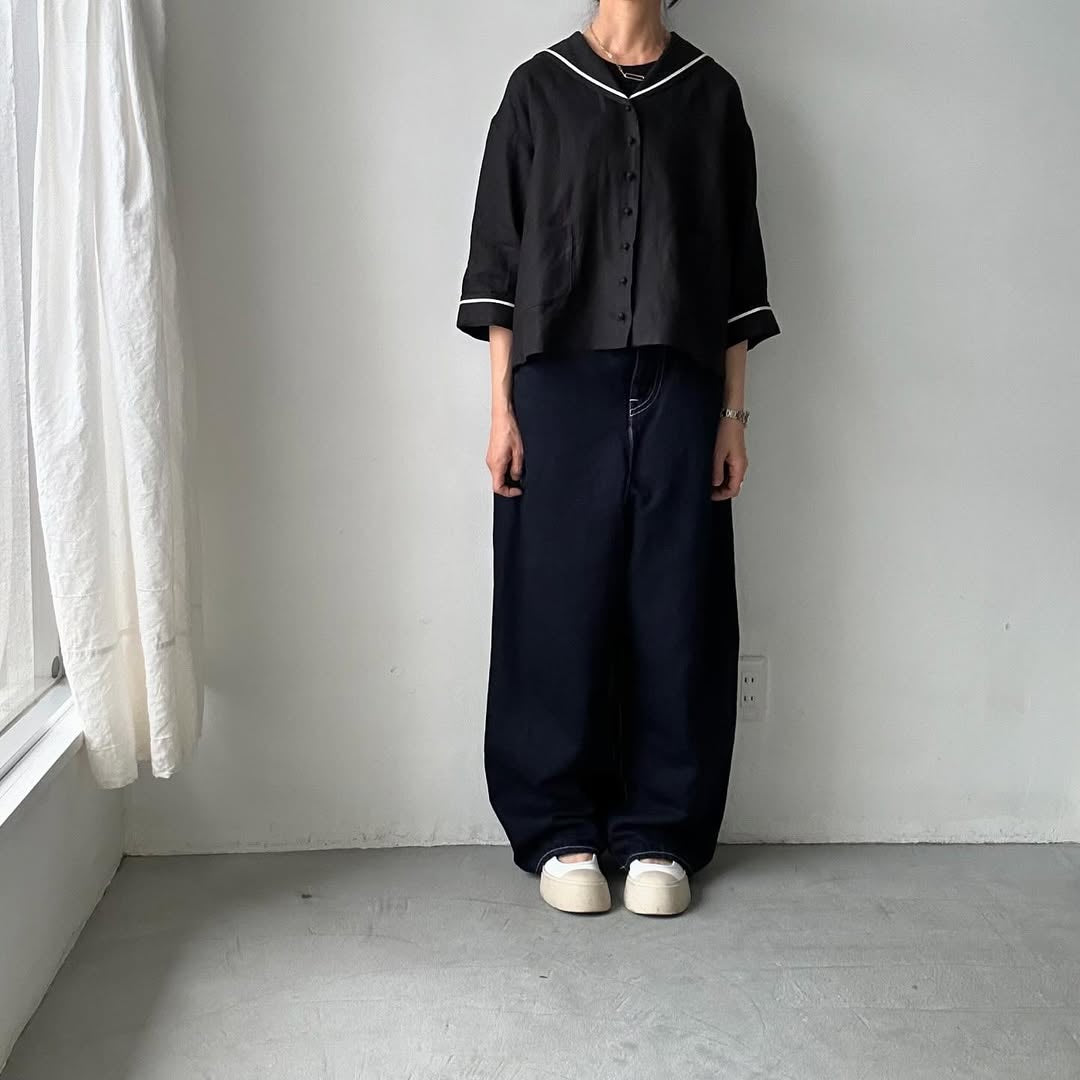 MAGALI キャンバスリネンセーラーカラーブラウス