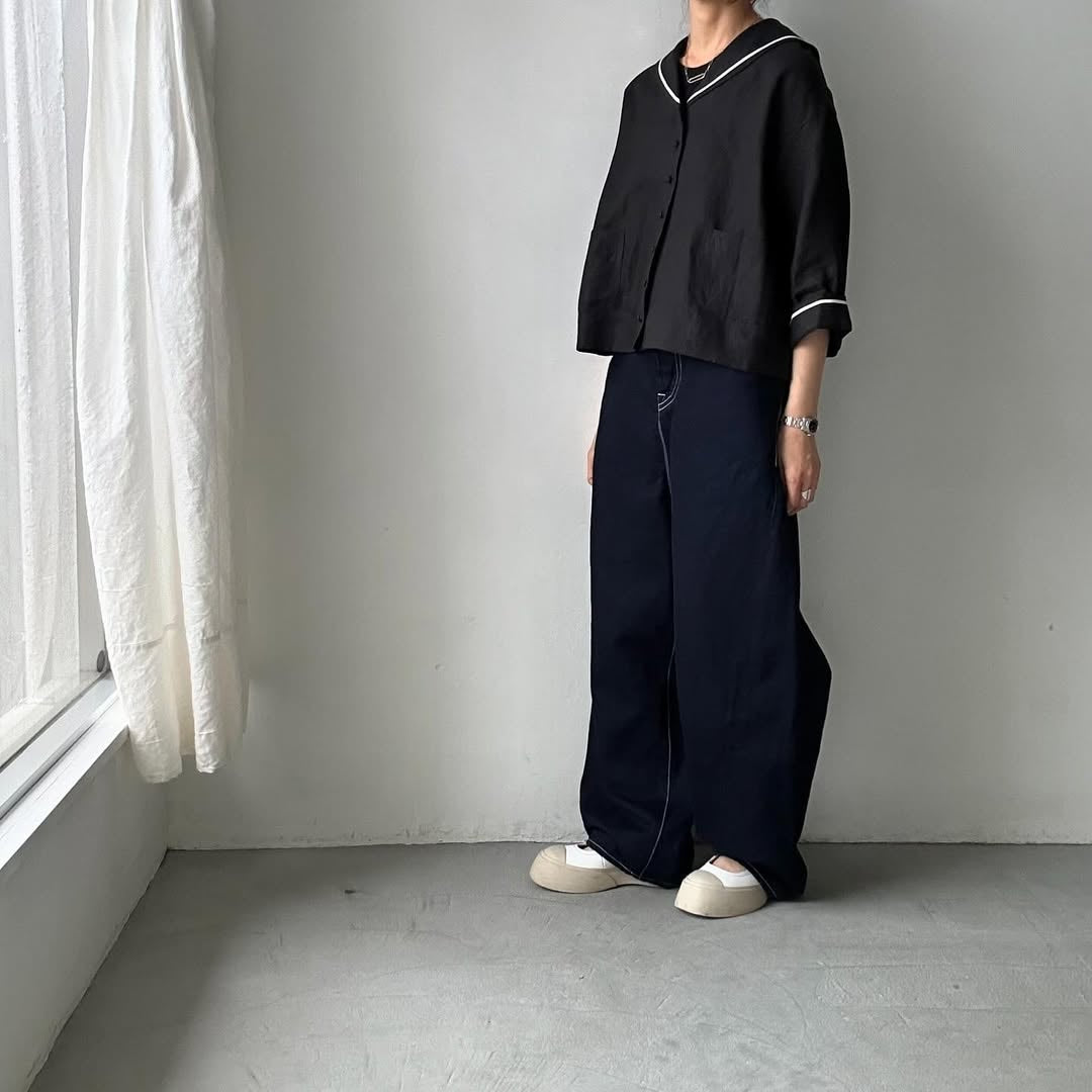 MAGALI キャンバスリネンセーラーカラーブラウス