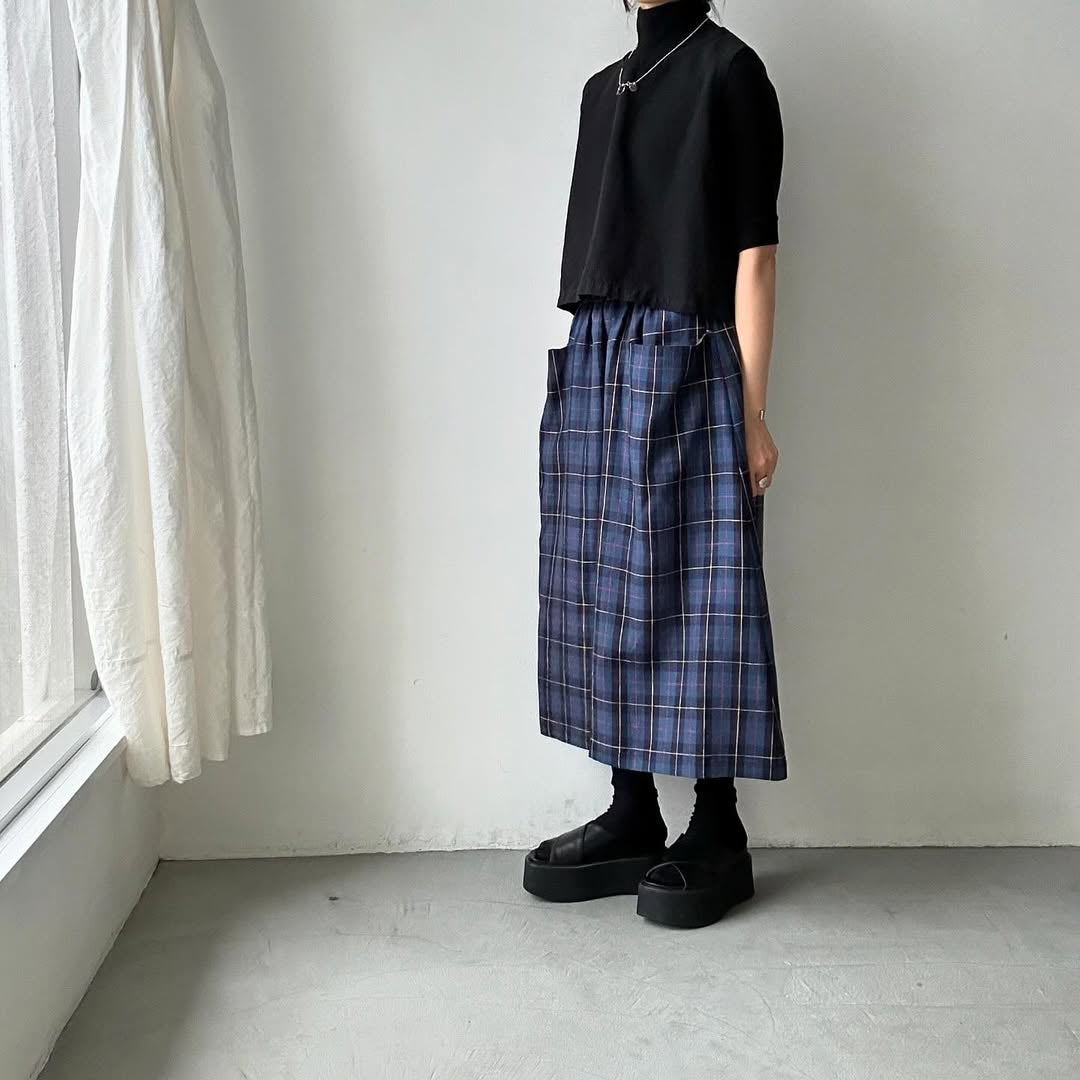 atelier naruse リネンタータンチェックカットインポケットスカート