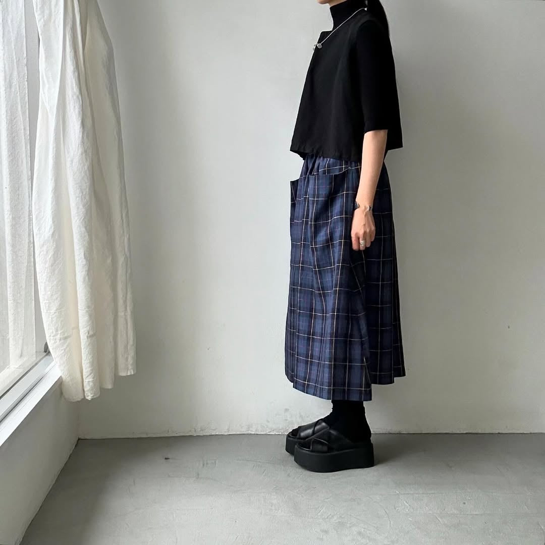 atelier naruse リネンタータンチェックカットインポケットスカート