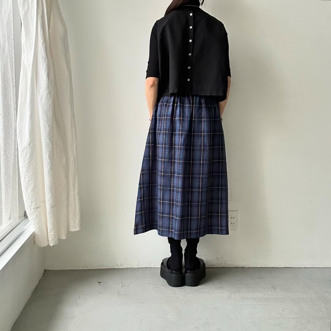 atelier naruse リネンタータンチェックカットインポケットスカート
