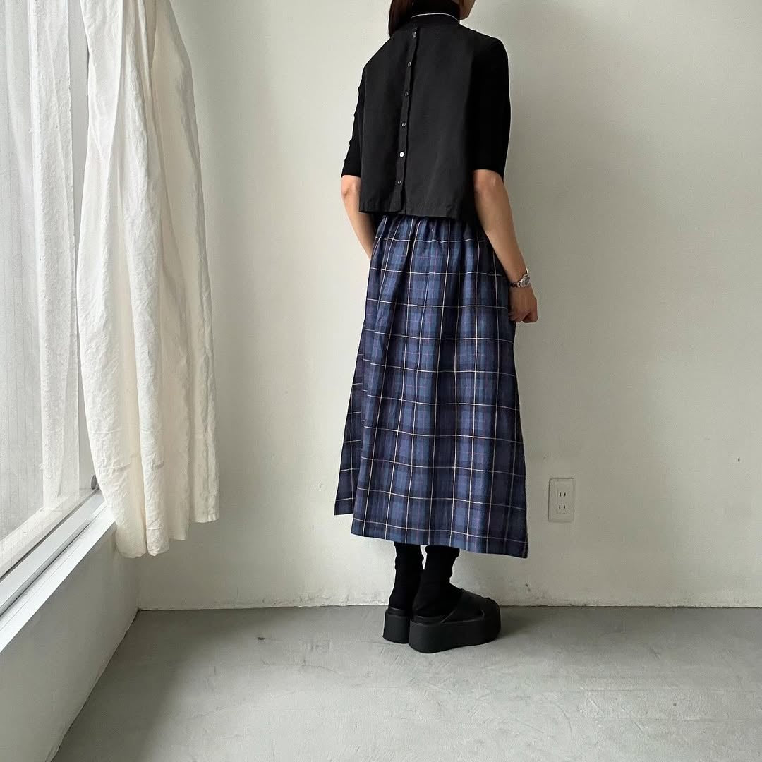 atelier naruse リネンタータンチェックカットインポケットスカート