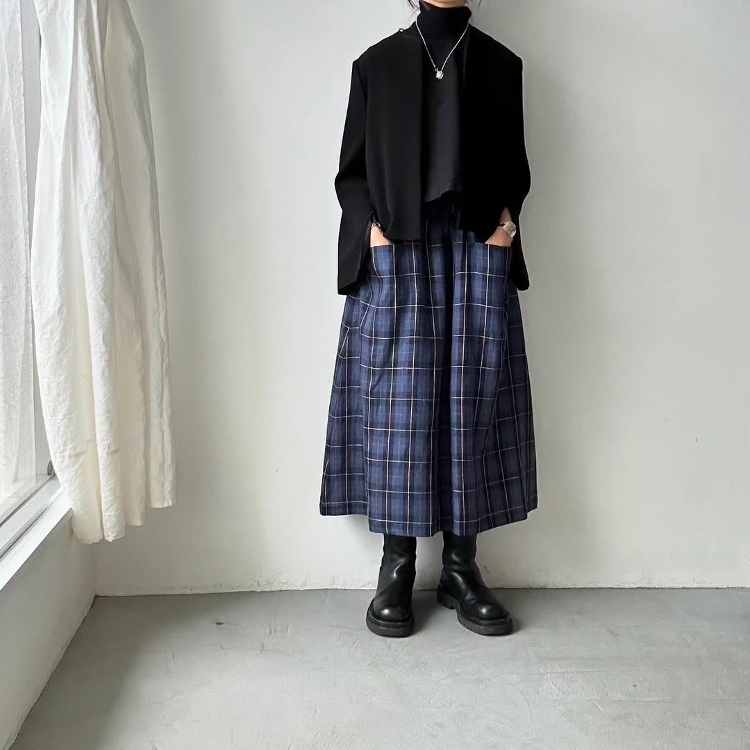 atelier naruse リネンタータンチェックカットインポケットスカート
