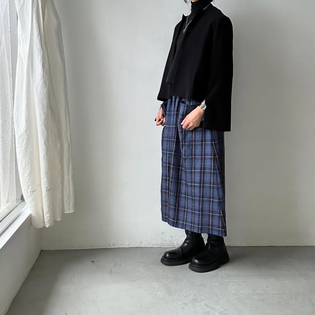 atelier naruse リネンタータンチェックカットインポケットスカート
