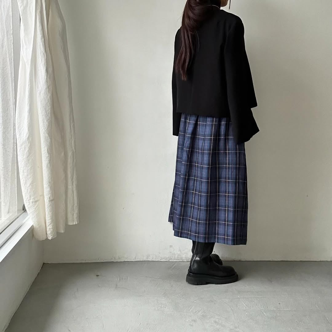 atelier naruse リネンタータンチェックカットインポケットスカート