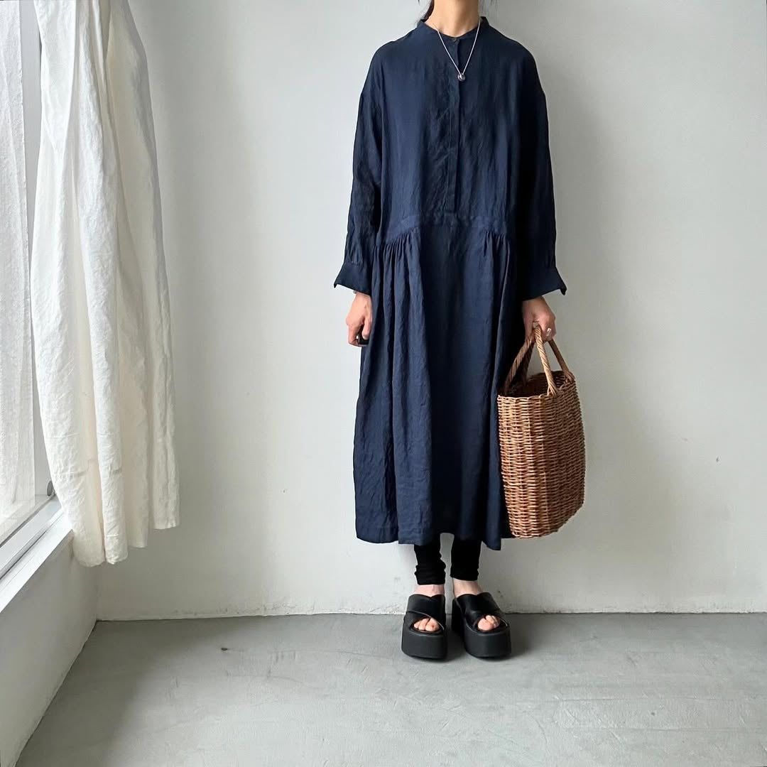 atelier naruse リネンシャツワンピース ネイビー