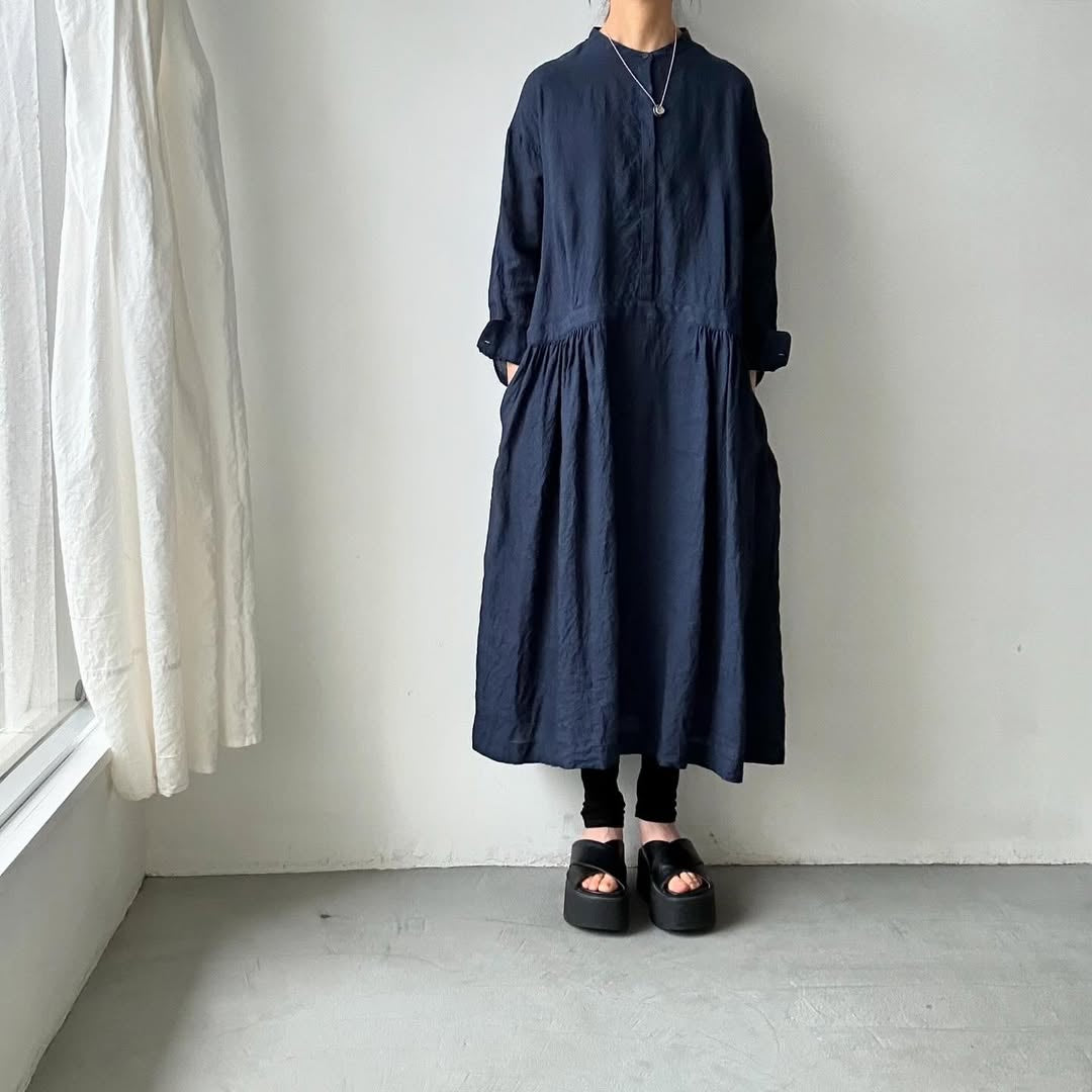 atelier naruse リネンシャツワンピース ネイビー